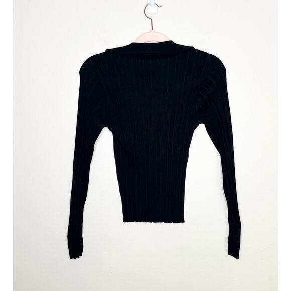 MAEVE Millie Ruffled Sweater Anthropologie ribbed black Size Medium WhimsiGoth - Picture 5 of 10